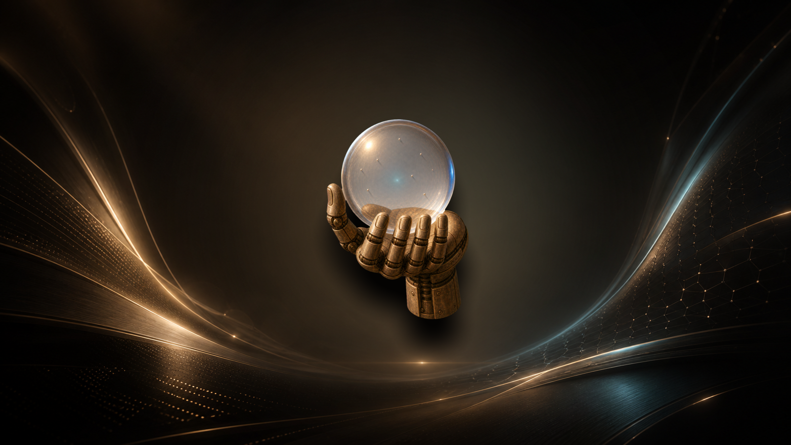 Hermes humanoid hand holding the Salvator orb over a dark robotic-state field.
